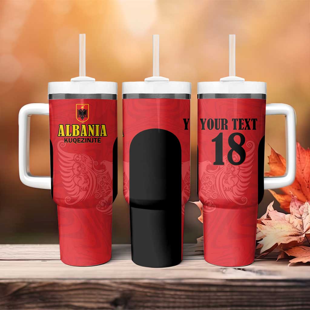 Custom Albania Football Pride Tumbler With Handle Kuqezinjte Eagle Red Version - Wonder Print Shop