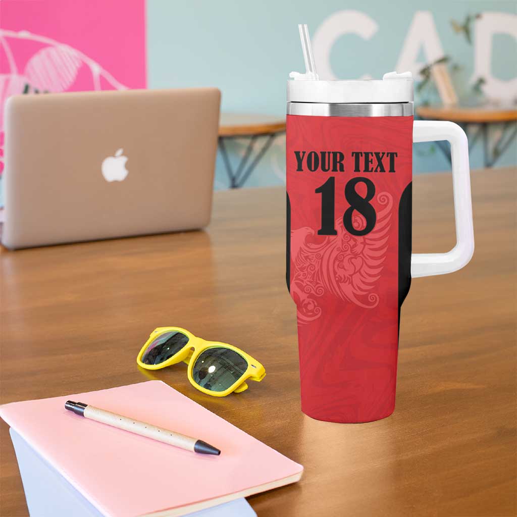 Custom Albania Football Pride Tumbler With Handle Kuqezinjte Eagle Red Version - Wonder Print Shop