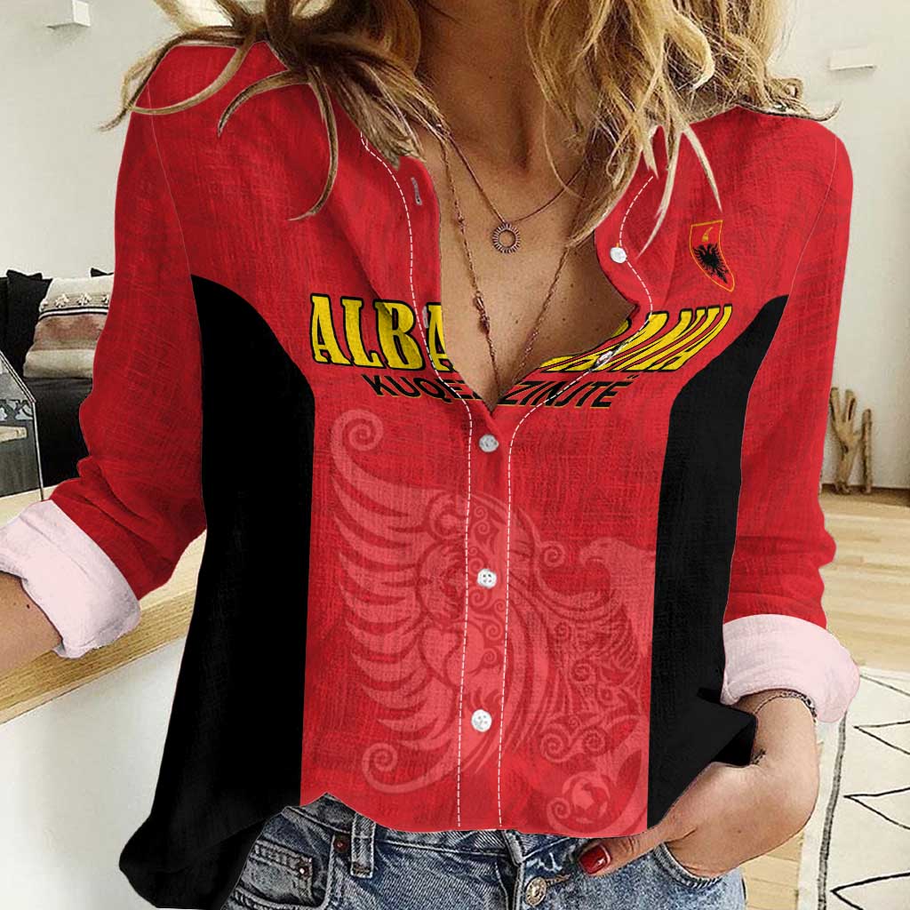 Custom Albania Football Pride Women Casual Shirt Kuqezinjte Eagle Red Version - Wonder Print Shop