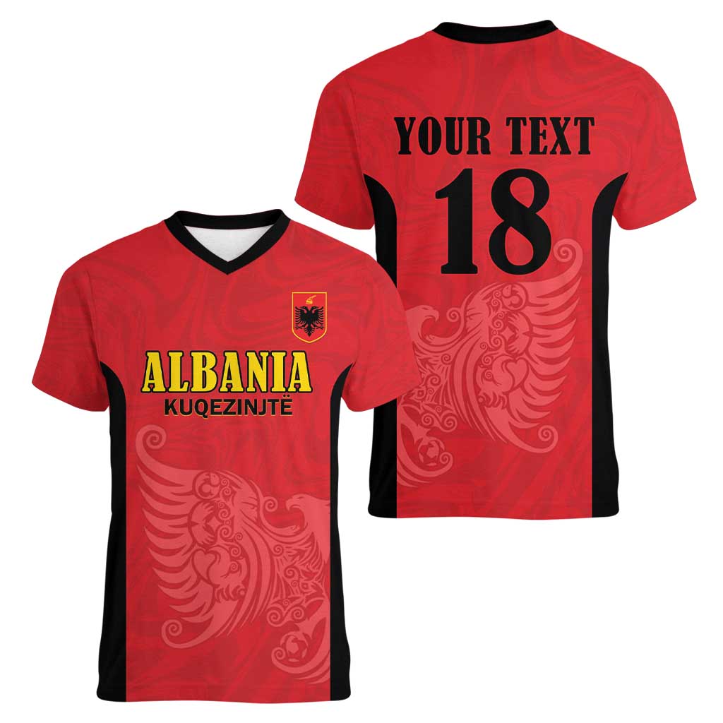 Custom Albania Football Pride Women V-Neck T-Shirt Kuqezinjte Eagle Red Version - Wonder Print Shop