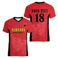 Custom Albania Football Pride Women V-Neck T-Shirt Kuqezinjte Eagle Red Version - Wonder Print Shop