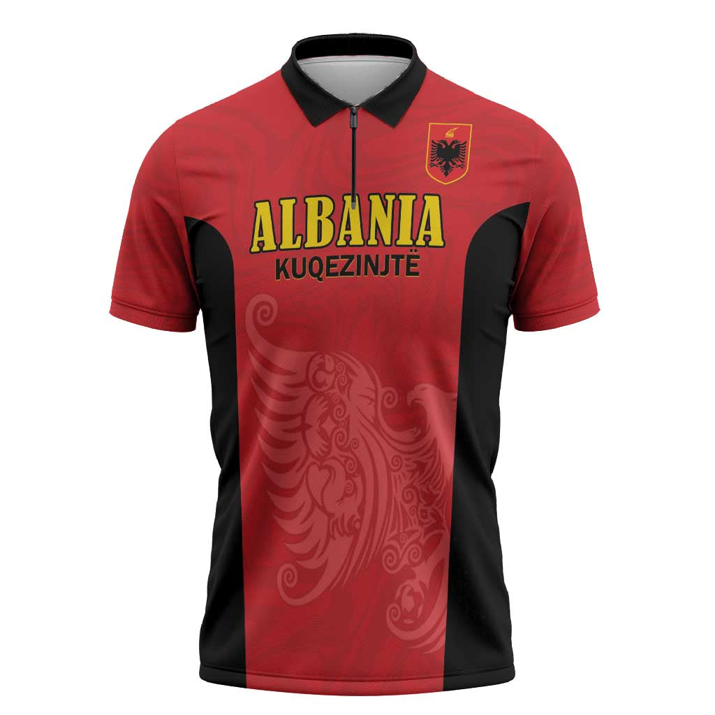 Custom Albania Football Pride Zipper Polo Shirt Kuqezinjte Eagle Red Version - Wonder Print Shop