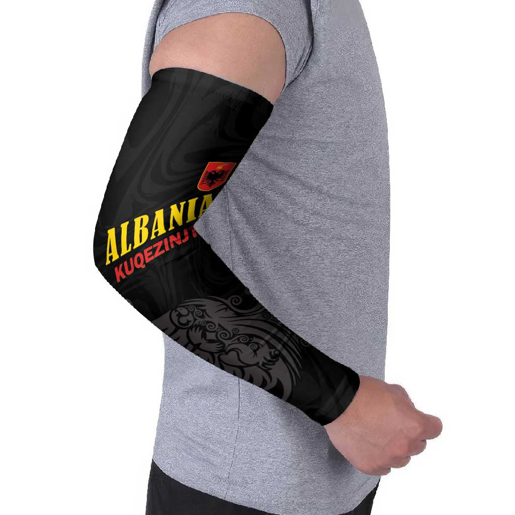 Custom Albania Football Pride Arm Sleeves Kuqezinjte Eagle Black Version - Wonder Print Shop