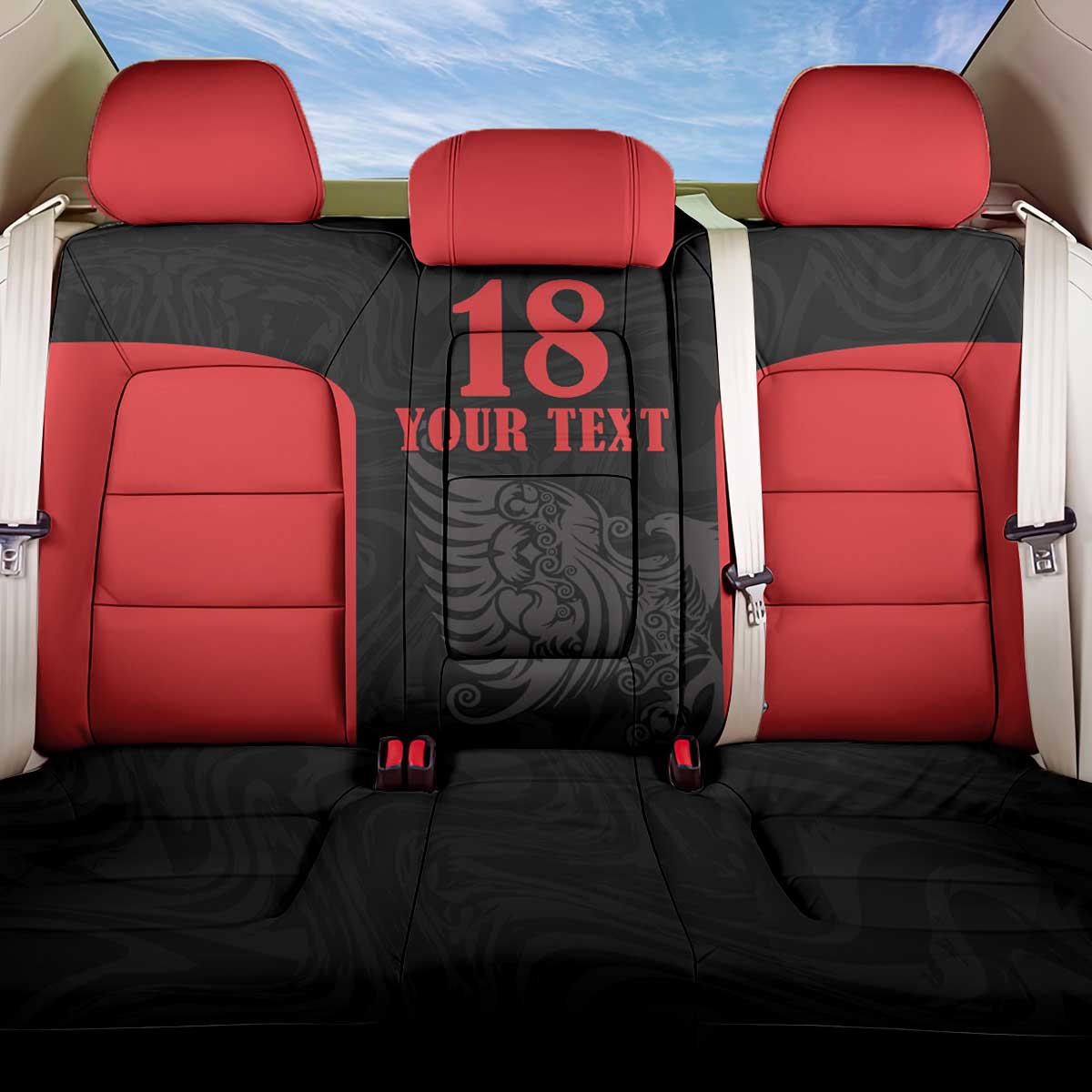 Custom Albania Football Pride Back Car Seat Cover Kuqezinjte Eagle Black Version - Wonder Print Shop