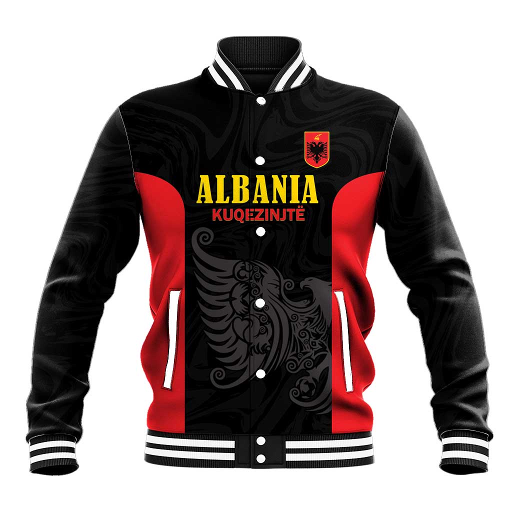 Custom Albania Football Pride Baseball Jacket Kuqezinjte Eagle Black Version - Wonder Print Shop