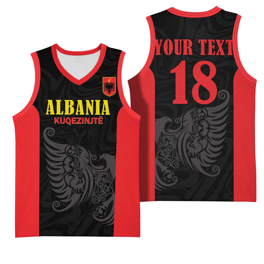 Custom Albania Football Pride Basketball Jersey Kuqezinjte Eagle Black Version - Wonder Print Shop