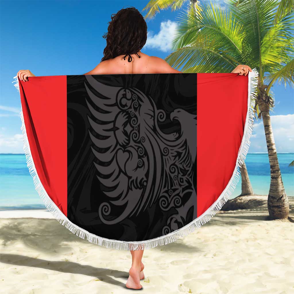 Custom Albania Football Pride Beach Blanket Kuqezinjte Eagle Black Version - Wonder Print Shop