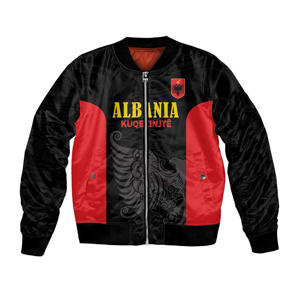 Custom Albania Football Pride Bomber Jacket Kuqezinjte Eagle Black Version - Wonder Print Shop