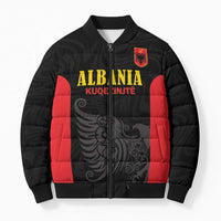 Custom Albania Football Pride Bomber Puffer Jacket Kuqezinjte Eagle Black Version - Wonder Print Shop