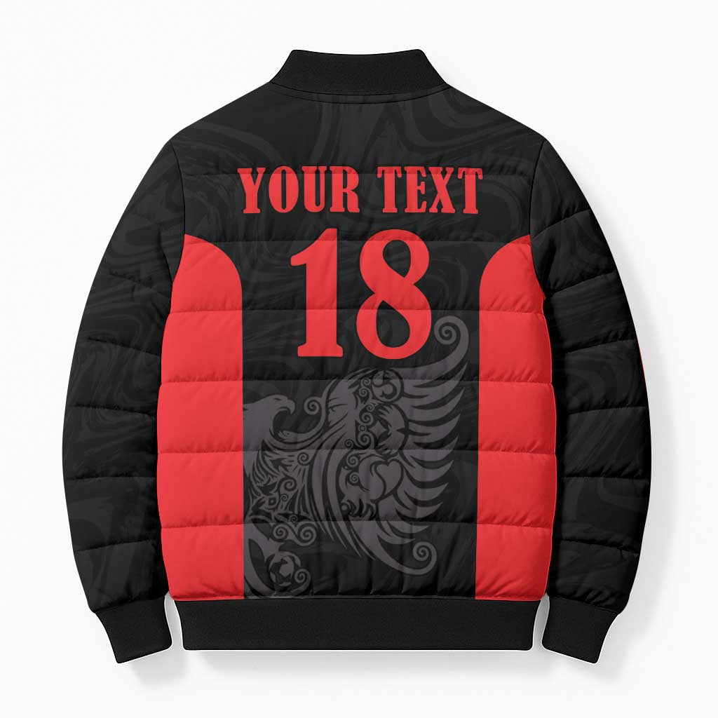 Custom Albania Football Pride Bomber Puffer Jacket Kuqezinjte Eagle Black Version - Wonder Print Shop