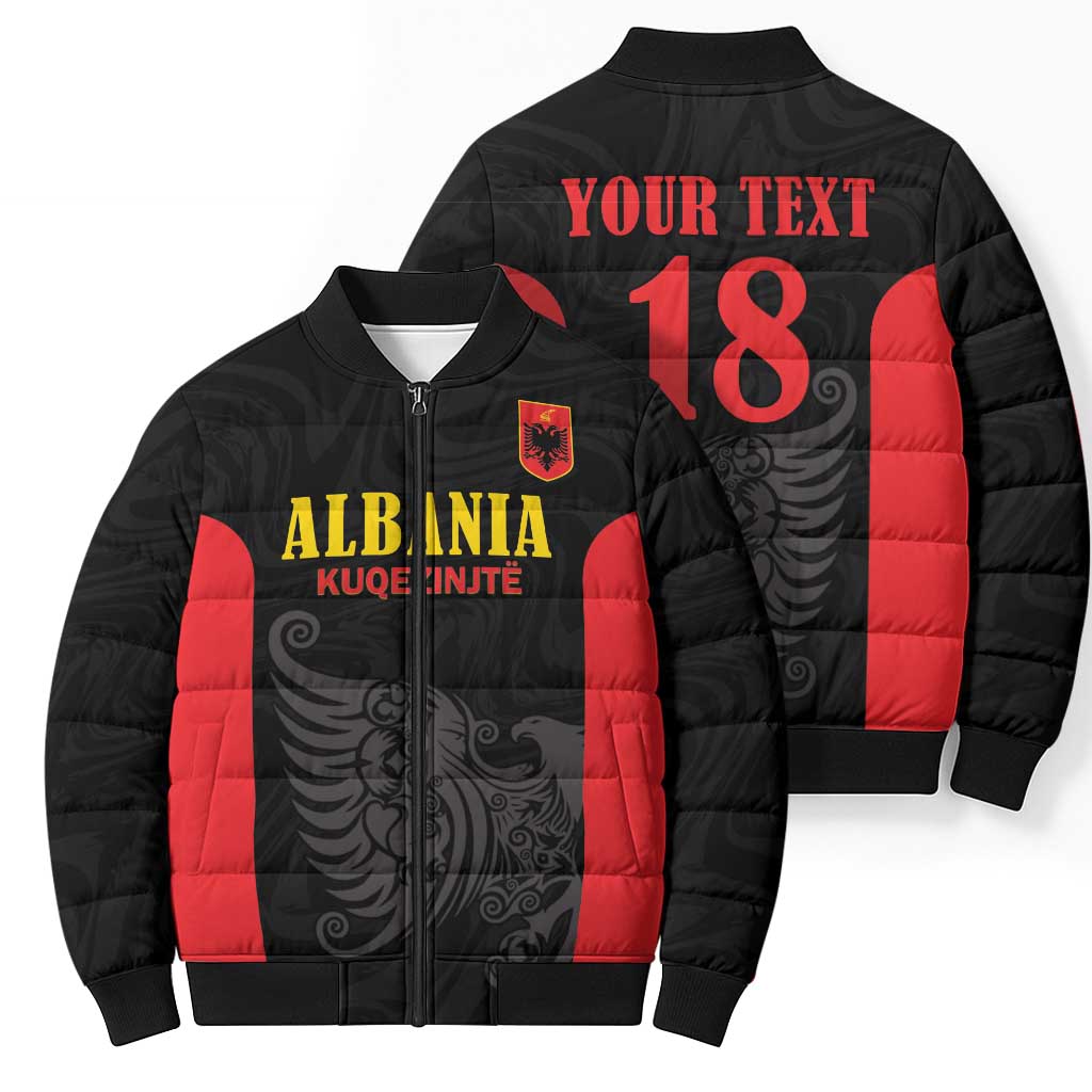 Custom Albania Football Pride Bomber Puffer Jacket Kuqezinjte Eagle Black Version - Wonder Print Shop