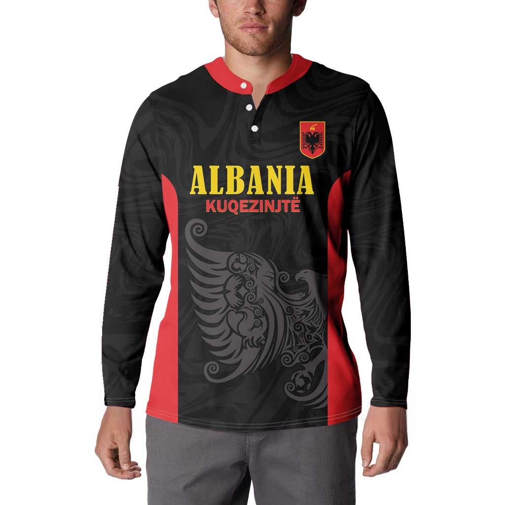 Custom Albania Football Pride Button Sweatshirt Kuqezinjte Eagle Black Version - Wonder Print Shop