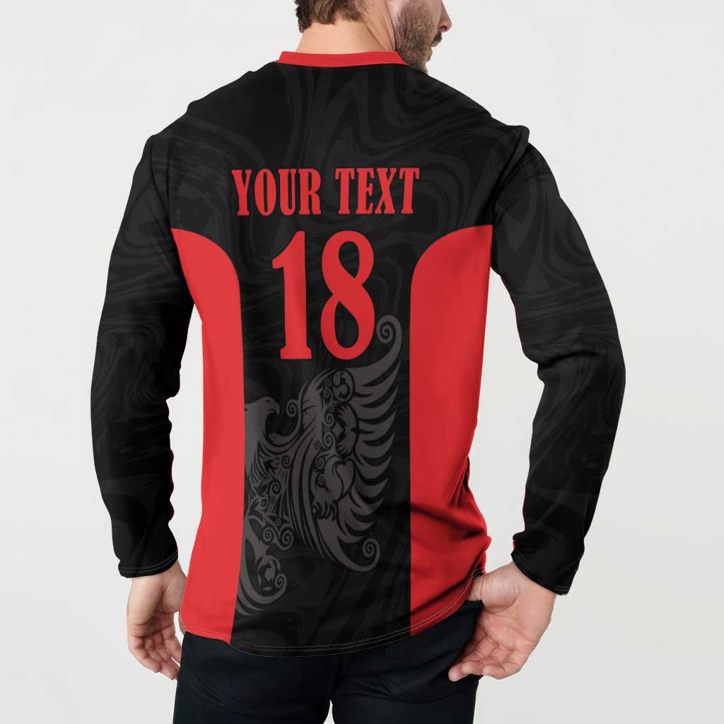 Custom Albania Football Pride Button Sweatshirt Kuqezinjte Eagle Black Version - Wonder Print Shop