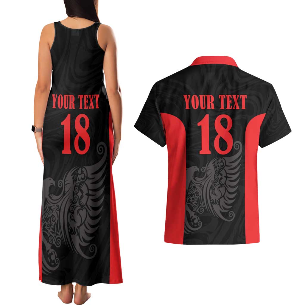 Custom Albania Football Pride Couples Matching Tank Maxi Dress and Hawaiian Shirt Kuqezinjte Eagle Black Version - Wonder Print Shop