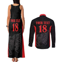 Custom Albania Football Pride Couples Matching Tank Maxi Dress and Long Sleeve Button Shirt Kuqezinjte Eagle Black Version - Wonder Print Shop
