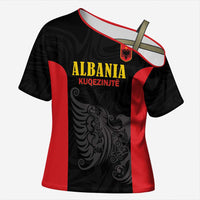 Custom Albania Football Pride Cross Shoulder Shirt Kuqezinjte Eagle Black Version - Wonder Print Shop