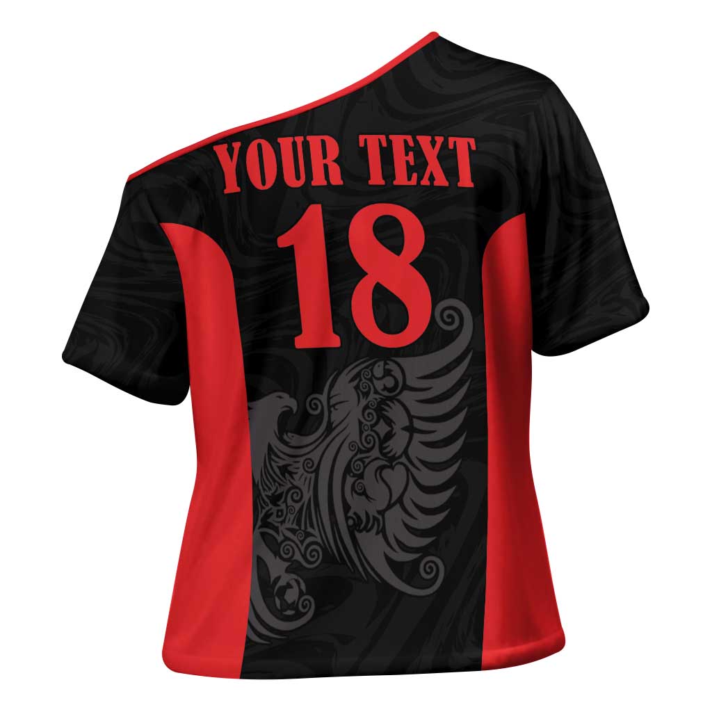 Custom Albania Football Pride Cross Shoulder Shirt Kuqezinjte Eagle Black Version - Wonder Print Shop