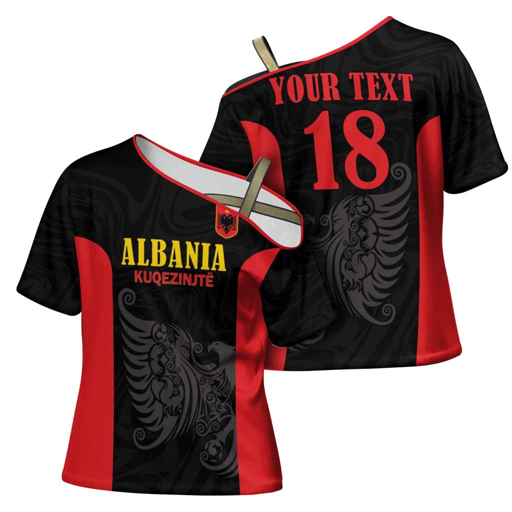 Custom Albania Football Pride Cross Shoulder Shirt Kuqezinjte Eagle Black Version - Wonder Print Shop