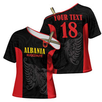 Custom Albania Football Pride Cross Shoulder Shirt Kuqezinjte Eagle Black Version - Wonder Print Shop