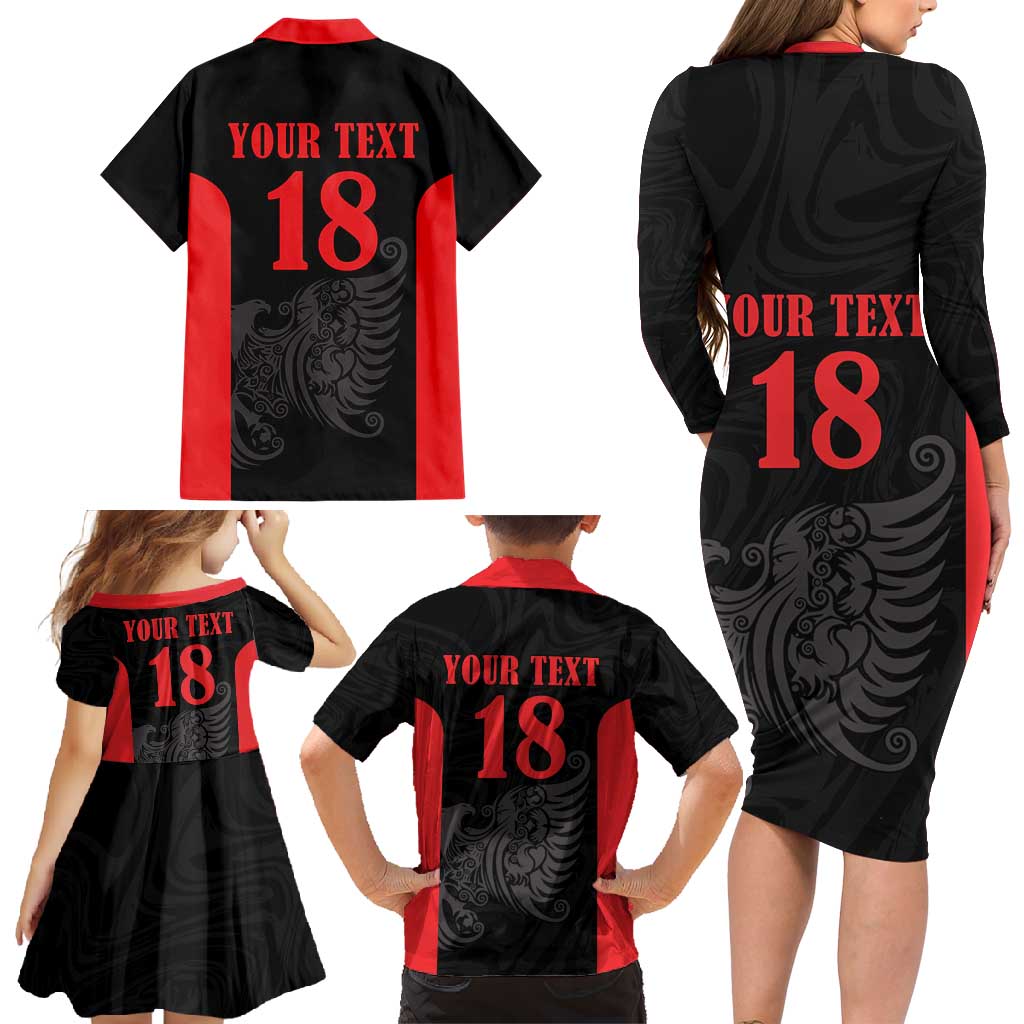 Custom Albania Football Pride Family Matching Long Sleeve Bodycon Dress and Hawaiian Shirt Kuqezinjte Eagle Black Version - Wonder Print Shop