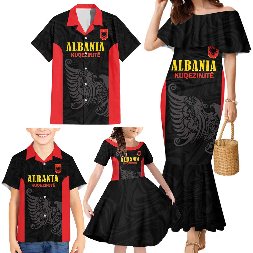 Custom Albania Football Pride Family Matching Mermaid Dress and Hawaiian Shirt Kuqezinjte Eagle Black Version - Wonder Print Shop