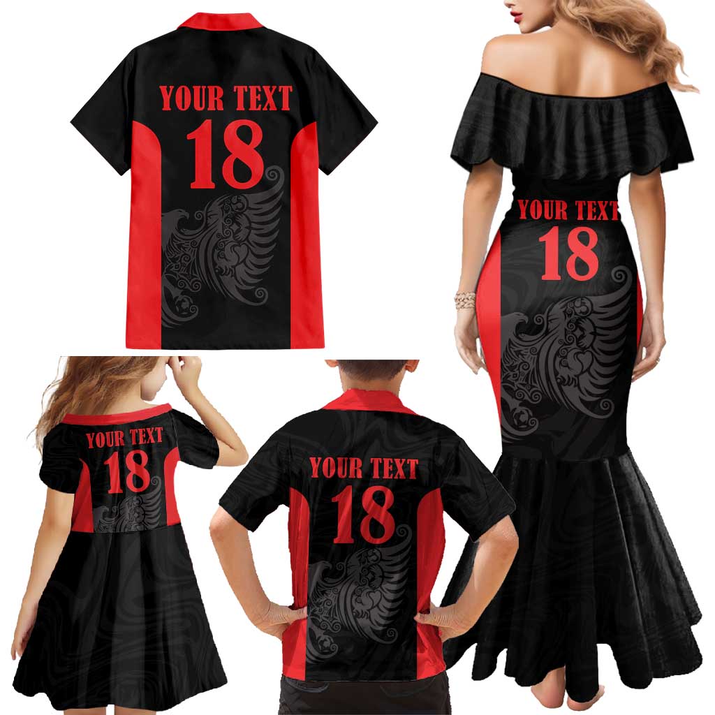 Custom Albania Football Pride Family Matching Mermaid Dress and Hawaiian Shirt Kuqezinjte Eagle Black Version - Wonder Print Shop