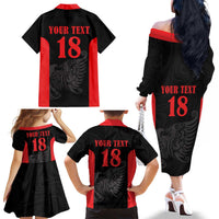 Custom Albania Football Pride Family Matching Off The Shoulder Long Sleeve Dress and Hawaiian Shirt Kuqezinjte Eagle Black Version - Wonder Print Shop