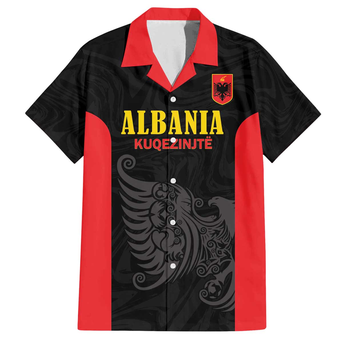 Custom Albania Football Pride Family Matching Off The Shoulder Long Sleeve Dress and Hawaiian Shirt Kuqezinjte Eagle Black Version - Wonder Print Shop