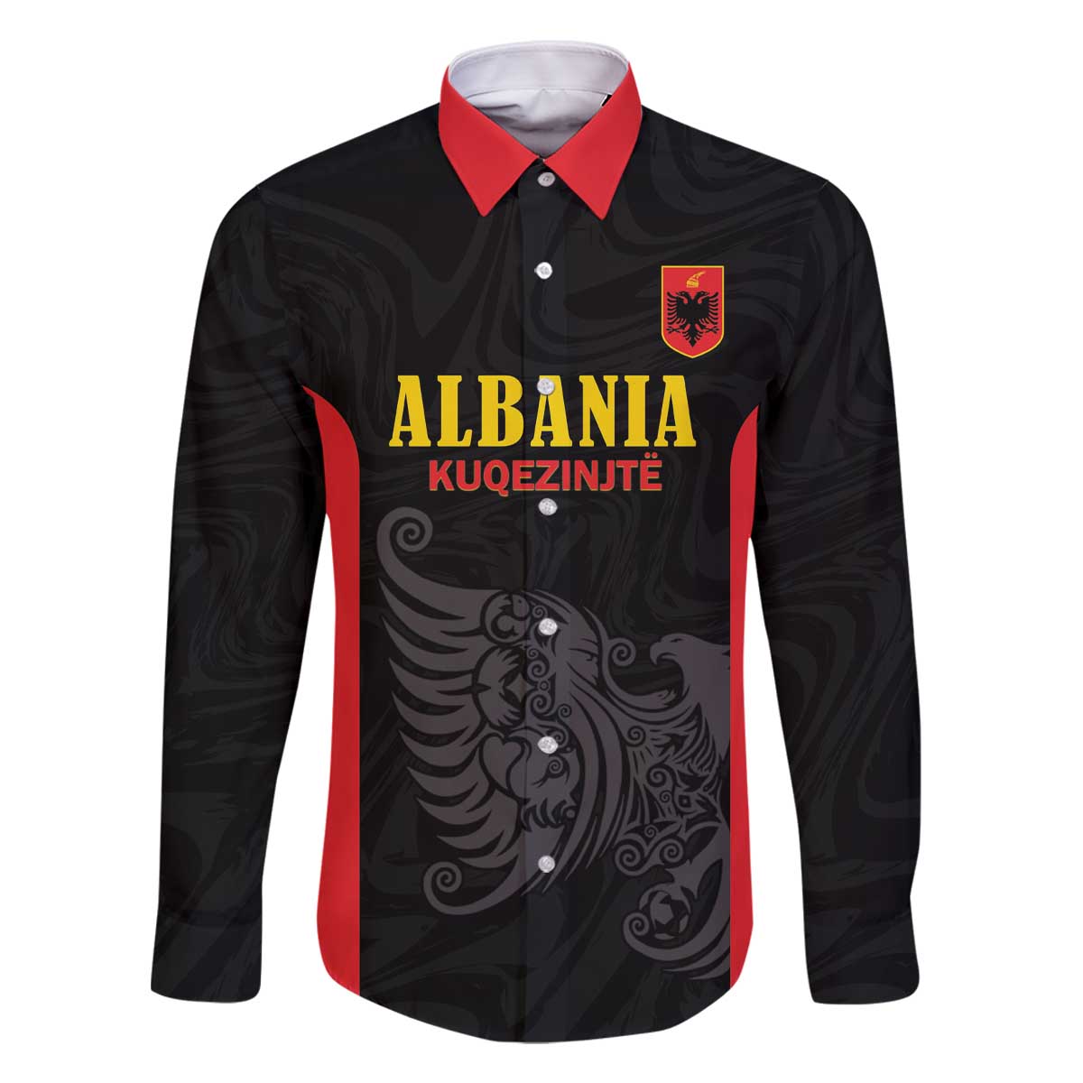 Custom Albania Football Pride Family Matching Off The Shoulder Long Sleeve Dress and Hawaiian Shirt Kuqezinjte Eagle Black Version - Wonder Print Shop