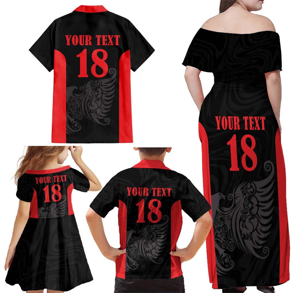 Custom Albania Football Pride Family Matching Off Shoulder Maxi Dress and Hawaiian Shirt Kuqezinjte Eagle Black Version - Wonder Print Shop