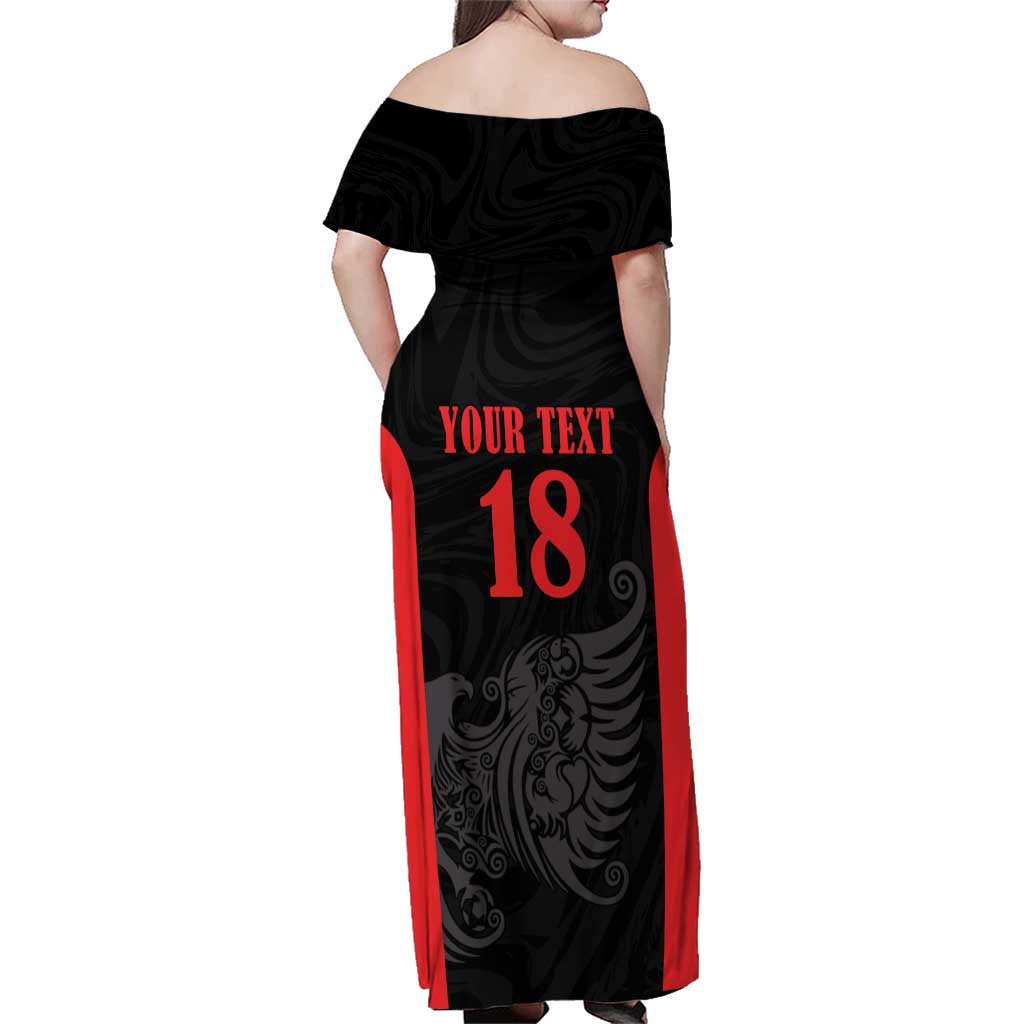 Custom Albania Football Pride Family Matching Off Shoulder Maxi Dress and Hawaiian Shirt Kuqezinjte Eagle Black Version - Wonder Print Shop