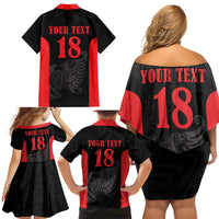 Custom Albania Football Pride Family Matching Off Shoulder Short Dress and Hawaiian Shirt Kuqezinjte Eagle Black Version - Wonder Print Shop
