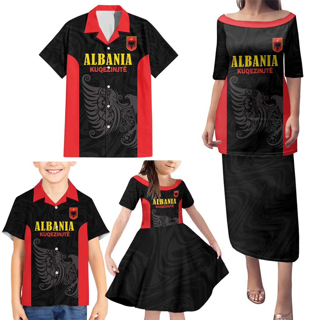 Custom Albania Football Pride Family Matching Puletasi and Hawaiian Shirt Kuqezinjte Eagle Black Version - Wonder Print Shop