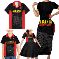 Custom Albania Football Pride Family Matching Short Sleeve Bodycon Dress and Hawaiian Shirt Kuqezinjte Eagle Black Version - Wonder Print Shop
