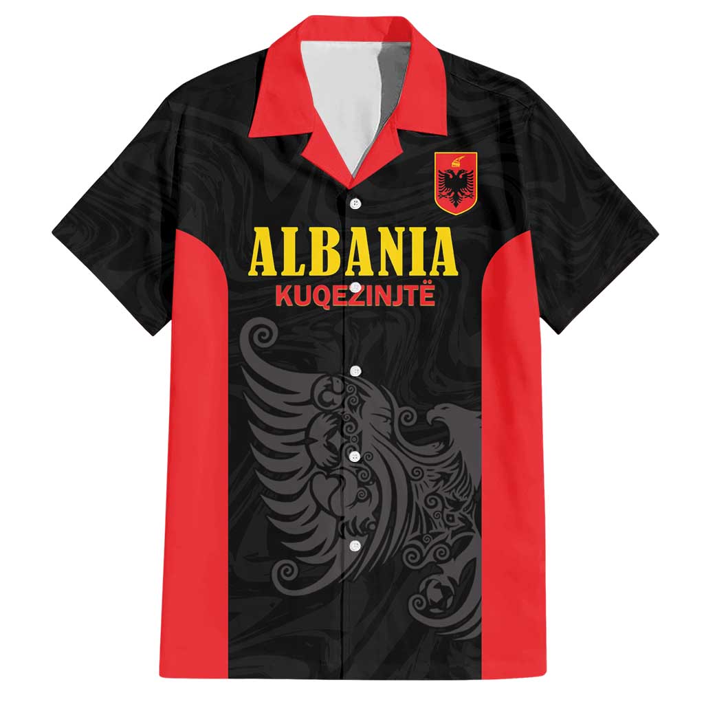 Custom Albania Football Pride Family Matching Short Sleeve Bodycon Dress and Hawaiian Shirt Kuqezinjte Eagle Black Version - Wonder Print Shop