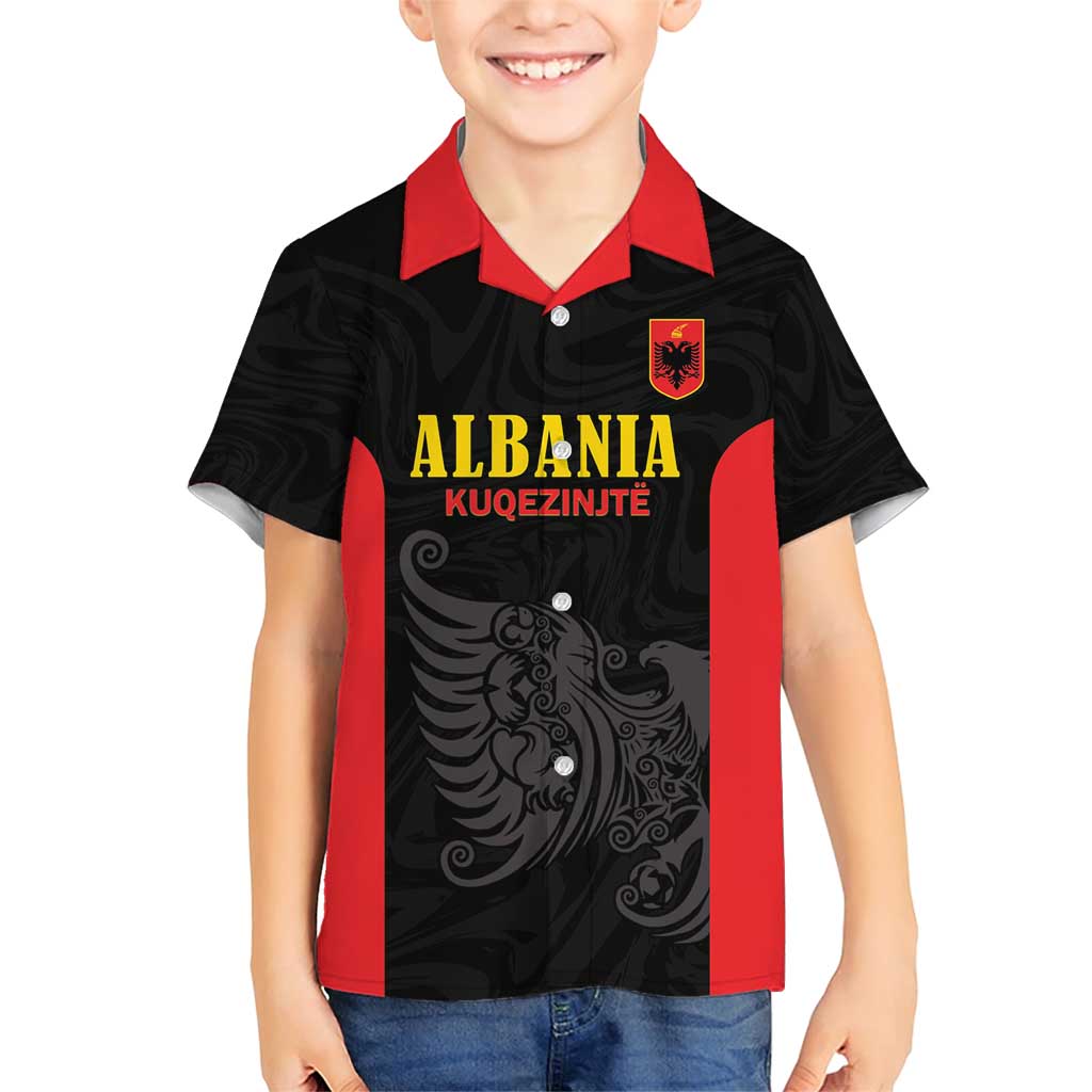 Custom Albania Football Pride Family Matching Short Sleeve Bodycon Dress and Hawaiian Shirt Kuqezinjte Eagle Black Version - Wonder Print Shop