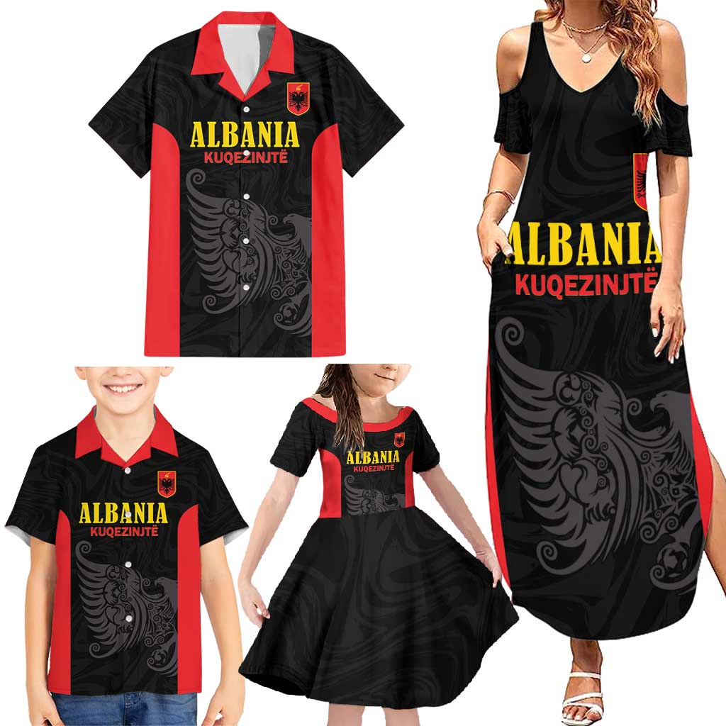 Custom Albania Football Pride Family Matching Summer Maxi Dress and Hawaiian Shirt Kuqezinjte Eagle Black Version - Wonder Print Shop