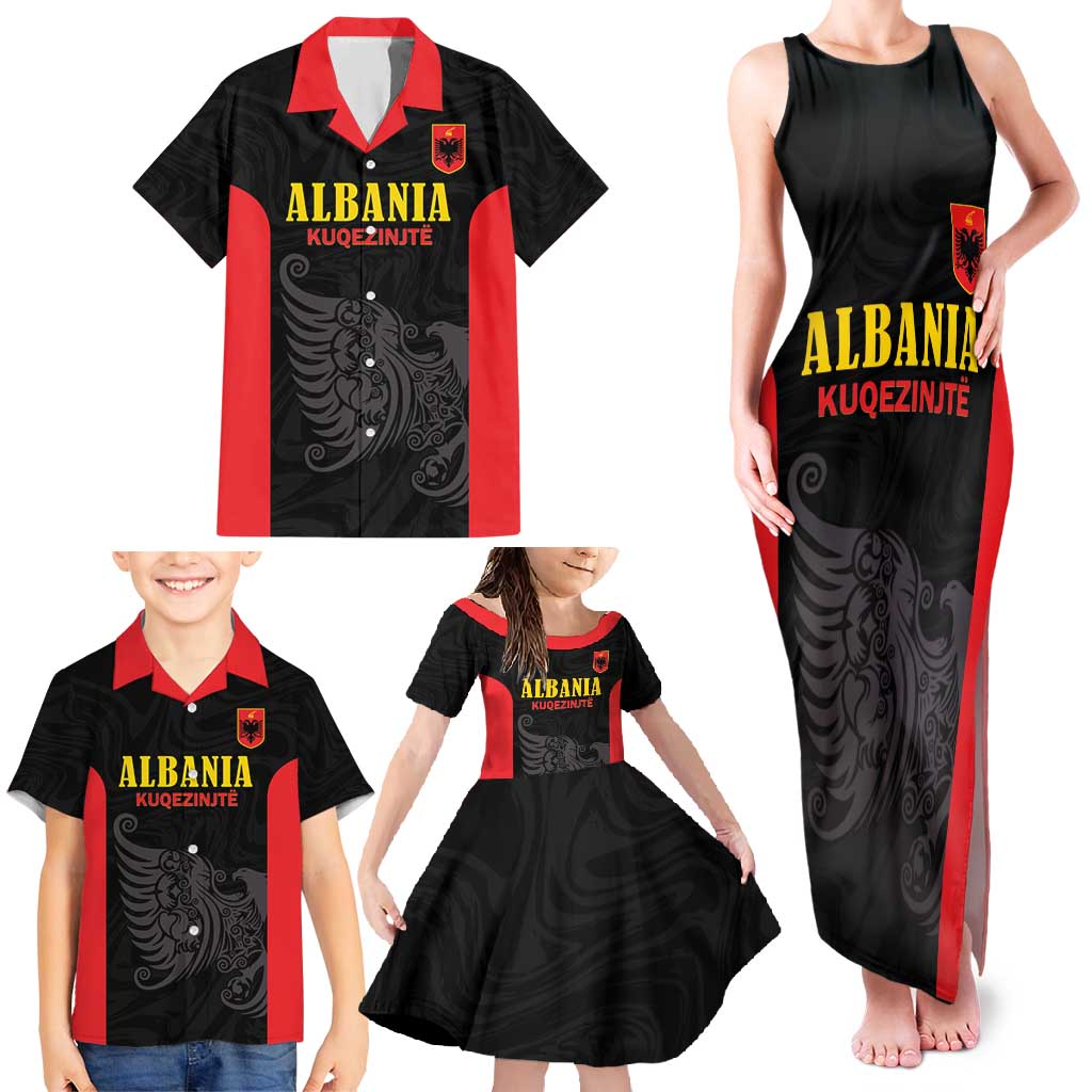 Custom Albania Football Pride Family Matching Tank Maxi Dress and Hawaiian Shirt Kuqezinjte Eagle Black Version - Wonder Print Shop