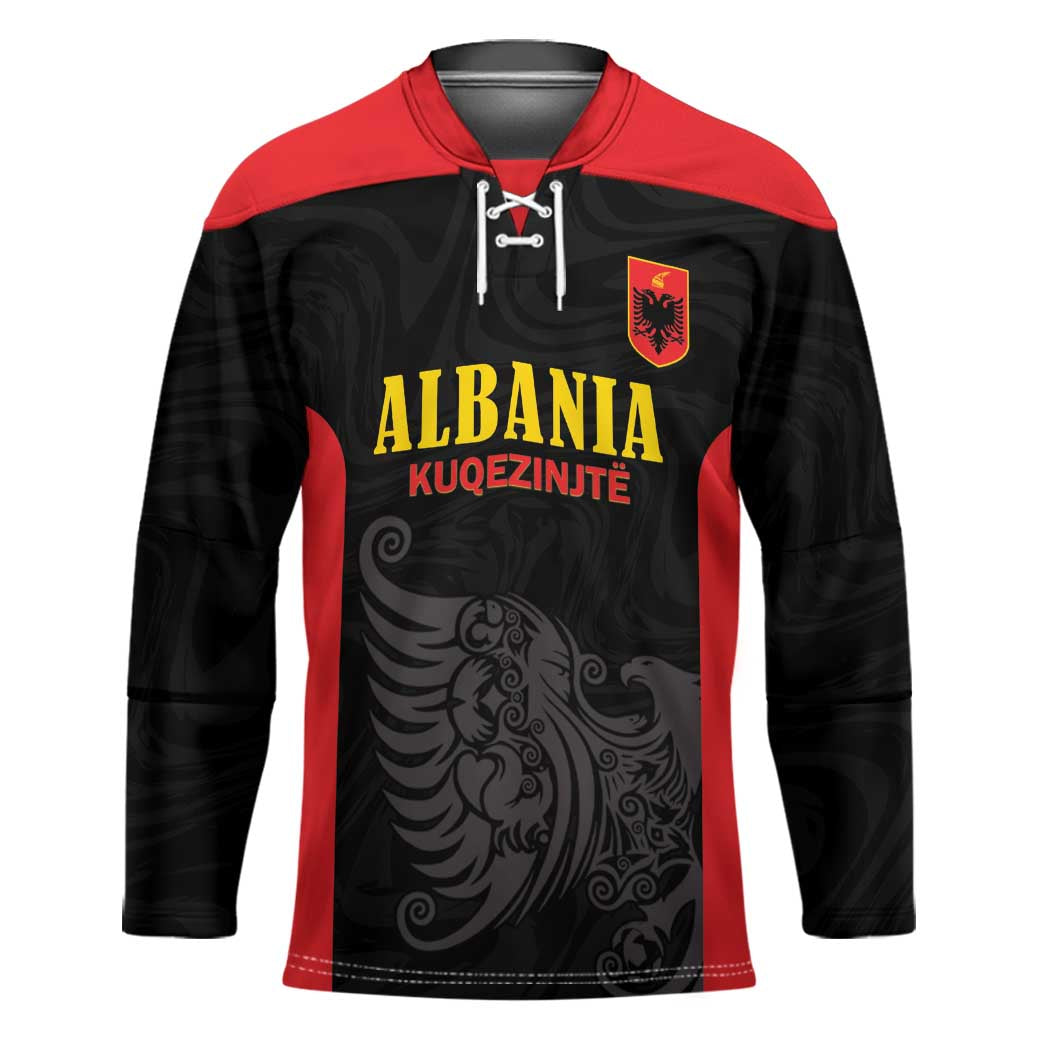 Custom Albania Football Pride Hockey Jersey Kuqezinjte Eagle Black Version - Wonder Print Shop