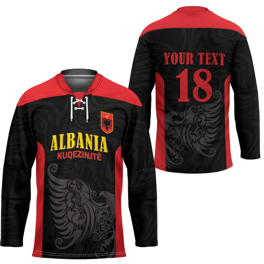 Custom Albania Football Pride Hockey Jersey Kuqezinjte Eagle Black Version - Wonder Print Shop