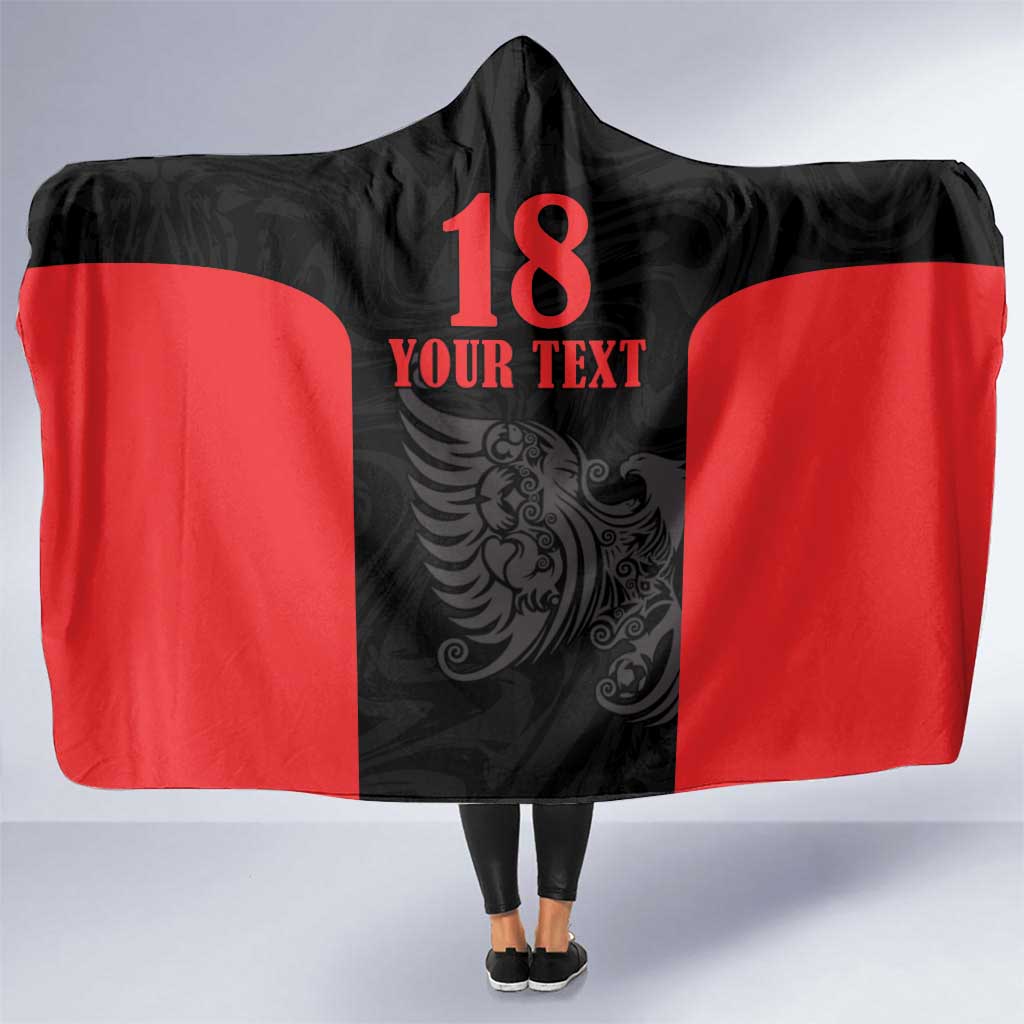 Custom Albania Football Pride Hooded Blanket Kuqezinjte Eagle Black Version - Wonder Print Shop