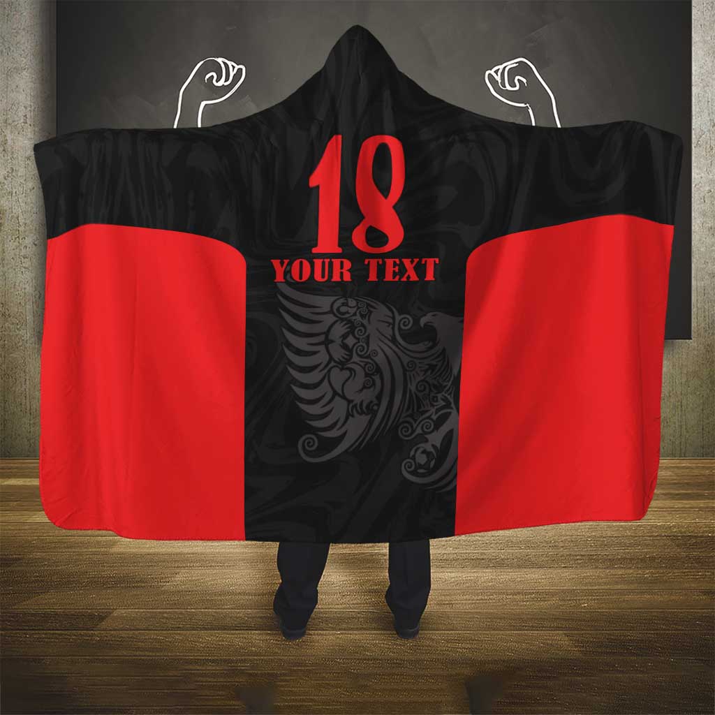 Custom Albania Football Pride Hooded Blanket Kuqezinjte Eagle Black Version - Wonder Print Shop