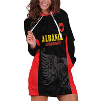 Custom Albania Football Pride Hoodie Dress Kuqezinjte Eagle Black Version - Wonder Print Shop