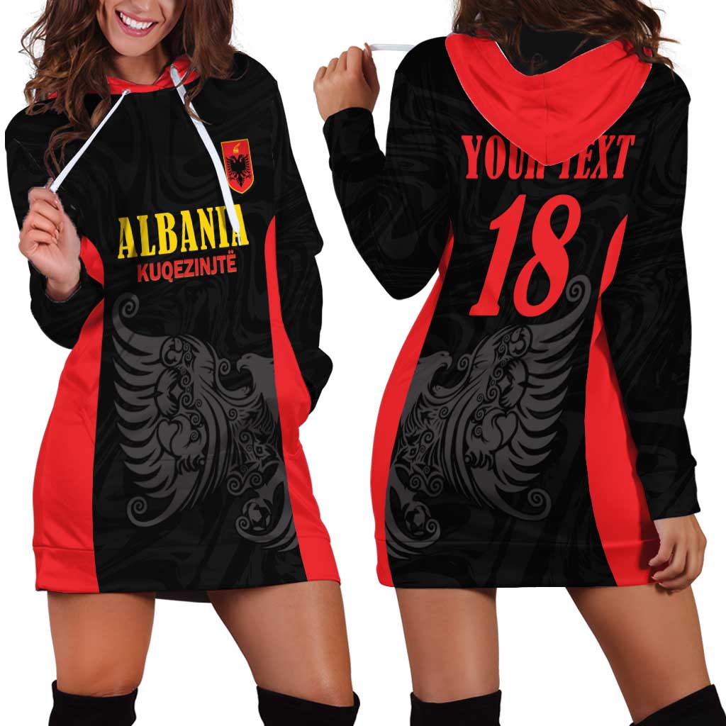 Custom Albania Football Pride Hoodie Dress Kuqezinjte Eagle Black Version - Wonder Print Shop