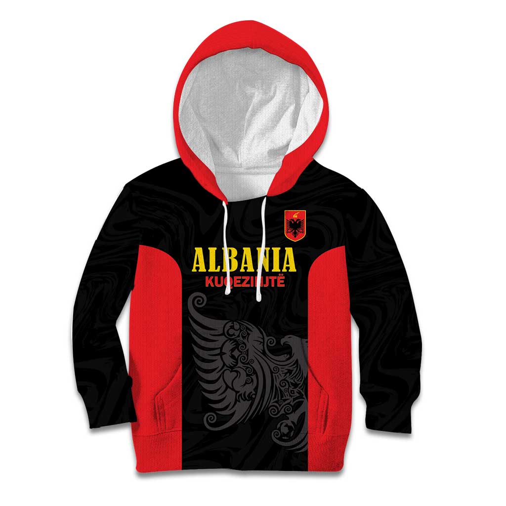 Custom Albania Football Pride Kid Hoodie Kuqezinjte Eagle Black Version - Wonder Print Shop