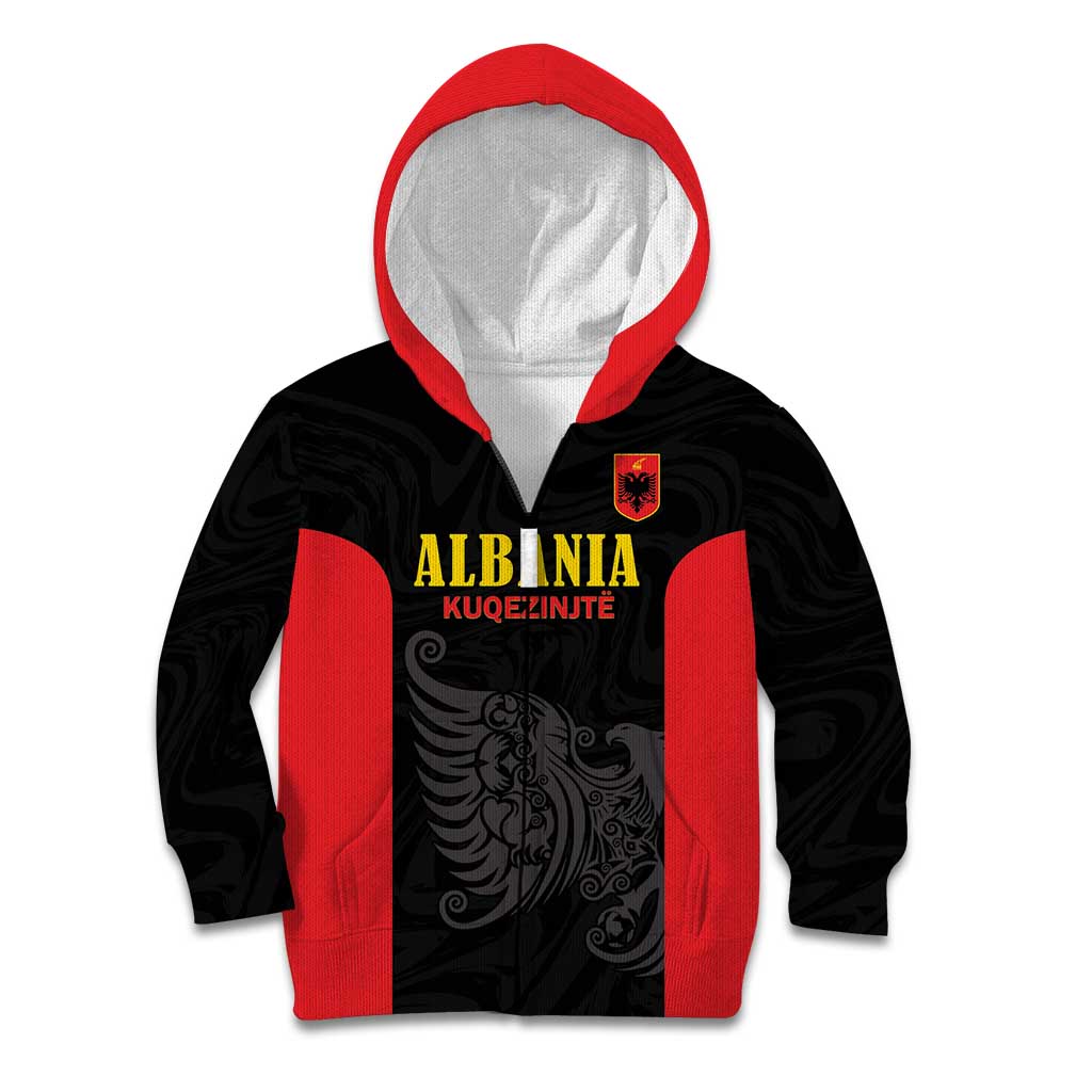 Custom Albania Football Pride Kid Hoodie Kuqezinjte Eagle Black Version - Wonder Print Shop