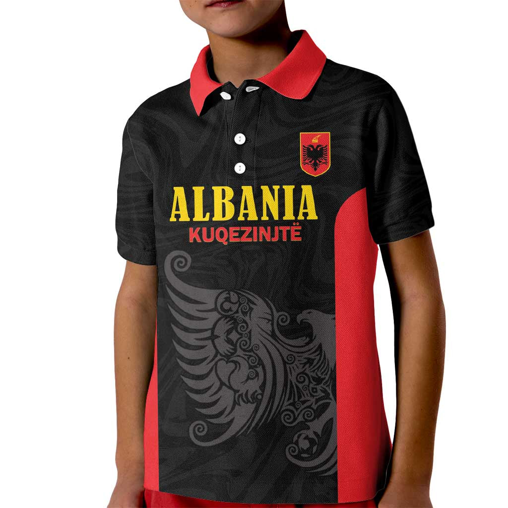 Custom Albania Football Pride Kid Polo Shirt Kuqezinjte Eagle Black Version - Wonder Print Shop