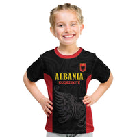Custom Albania Football Pride Kid T Shirt Kuqezinjte Eagle Black Version - Wonder Print Shop