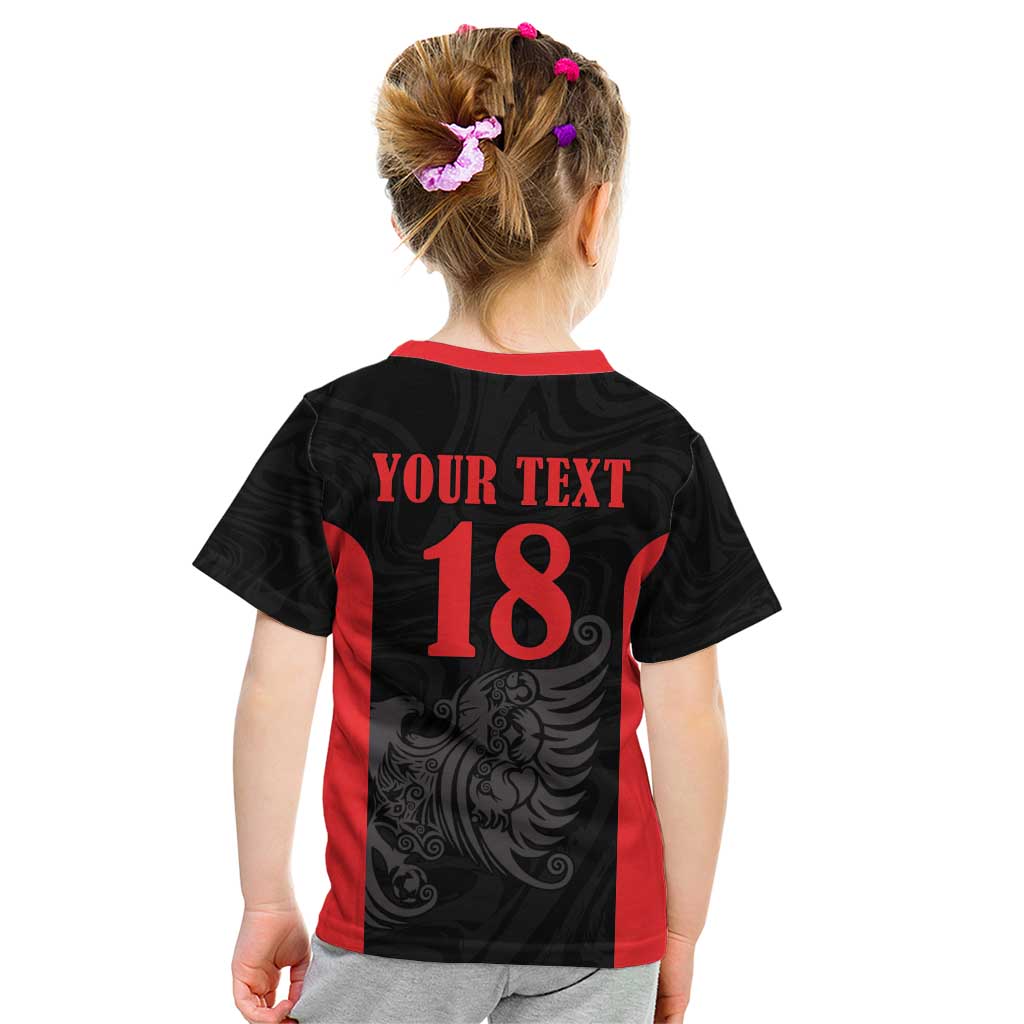 Custom Albania Football Pride Kid T Shirt Kuqezinjte Eagle Black Version - Wonder Print Shop