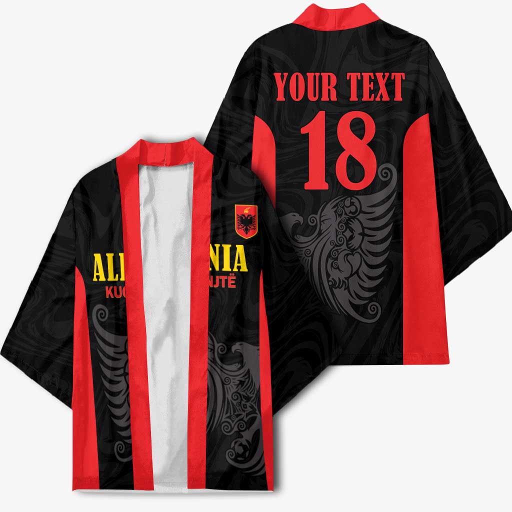 Custom Albania Football Pride Kimono Kuqezinjte Eagle Black Version - Wonder Print Shop
